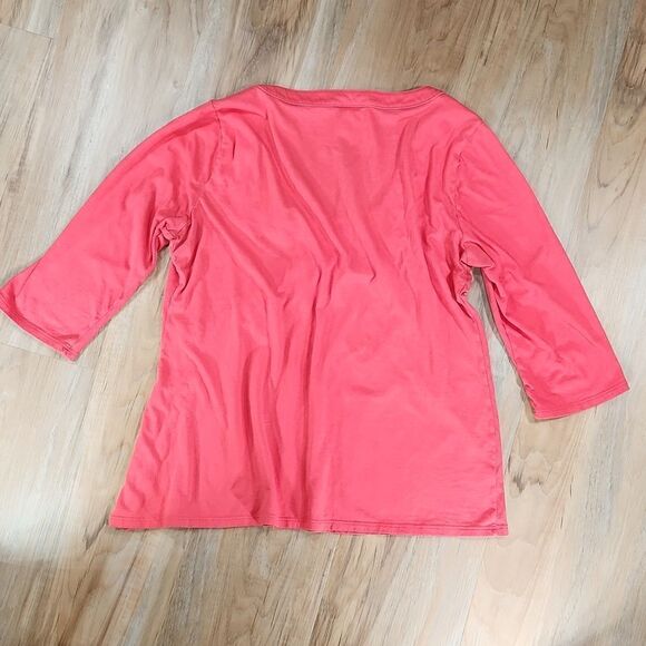 🐞Loft Coral Orange Square Neck 3/4 Sleeve Top Large - Picture 5 of 12